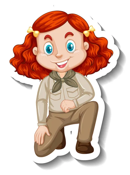 Girl Safari Outfit Cartoon Character Sticker Illustration — Stock Vector