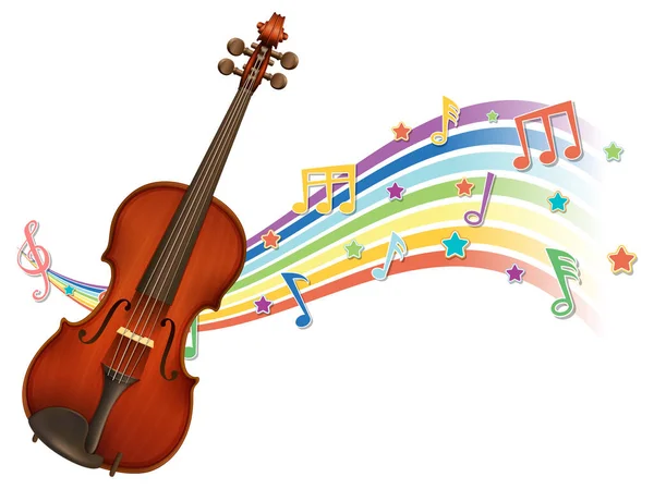 Violino Con Simboli Melodici Sull Illustrazione Delle Onde Arcobaleno — Vettoriale Stock