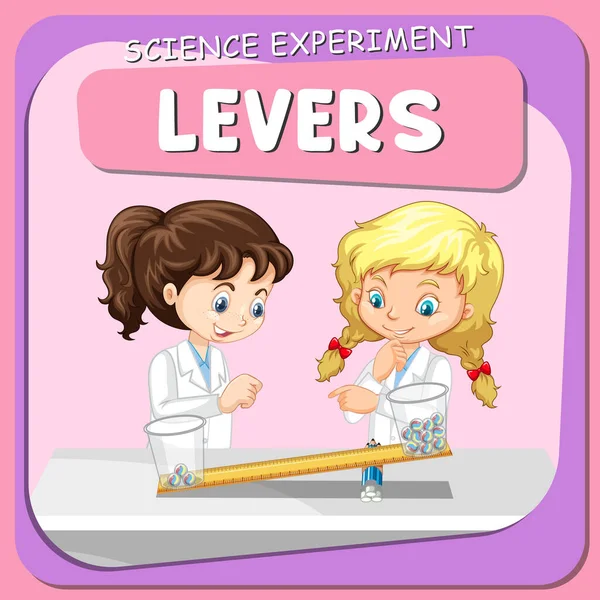 科学者の子供の漫画のキャラクターイラストとレバー科学実験 — ストックベクタ