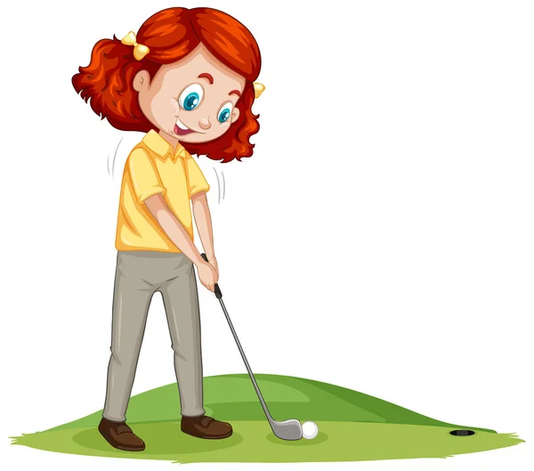 Joven Jugador Golf Personaje Dibujos Animados Jugando Golf Ilustración — Vector de stock