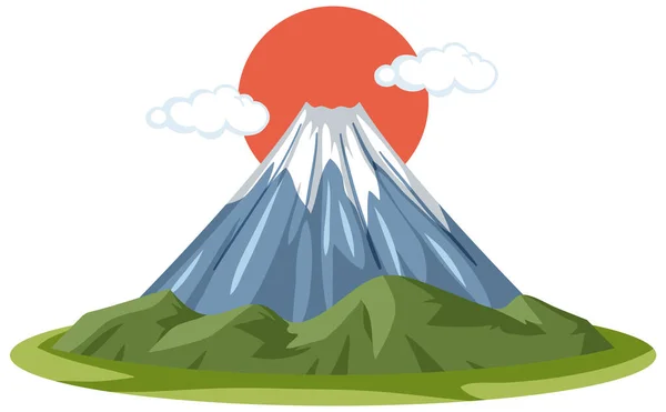 Monte Fuji Com Red Sun Estilo Cartoon Isolado Fundo Branco —  Vetores de Stock