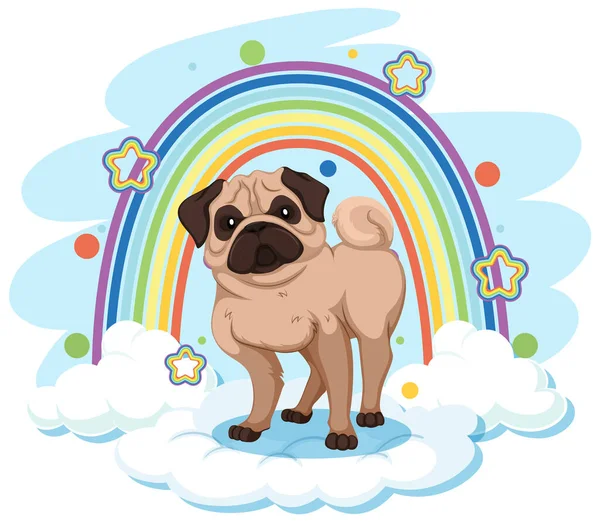 虹のイラストで雲の上にかわいい犬 — ストックベクタ