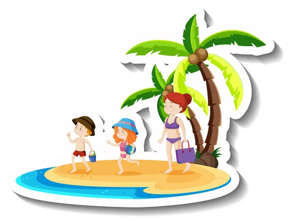 Happy Family Vacation Beach Illustration — Stock Vector