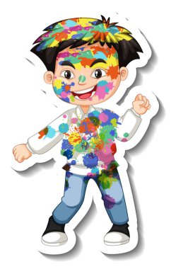 Beyaz arkaplan çiziminde vücut etiketi olan mutlu çocuk.