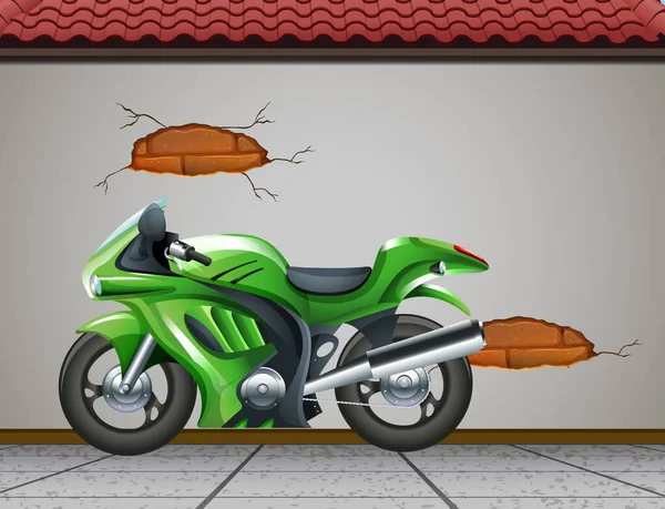 Большой Зеленый Мотоцикл Мотоцикл Припаркованный Улице — стоковый вектор