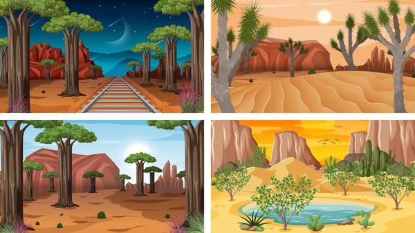 Quatro Diferentes Natureza Horizontal Cenas Ilustração — Vetor de Stock