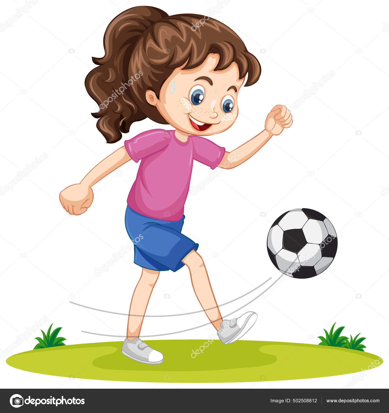 Menina Bonito Jogar Futebol Personagem Desenho Animado Ilustração Isolada  imagem vetorial de blueringmedia© 502508812