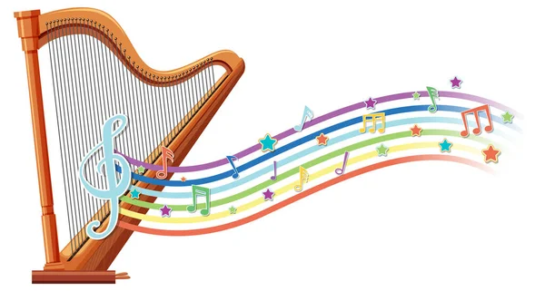 Harpa Com Símbolos Melódicos Ilustração Onda Arco Íris — Vetor de Stock