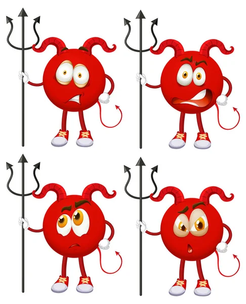 Set Red Devil Cartoon Character Facial Expression White Background Illustration — Stock Vector