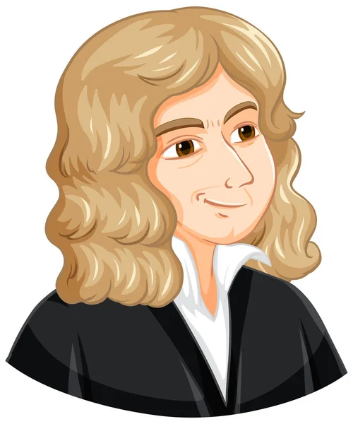 Portrait Isaac Newton Cartoon Style Illustration — Stock Vector