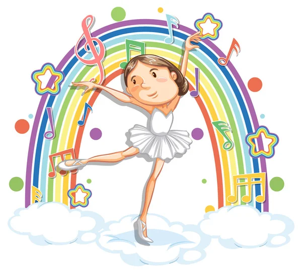 Bailarina Bailando Nube Con Símbolos Melodía Ilustración Del Arco Iris — Archivo Imágenes Vectoriales