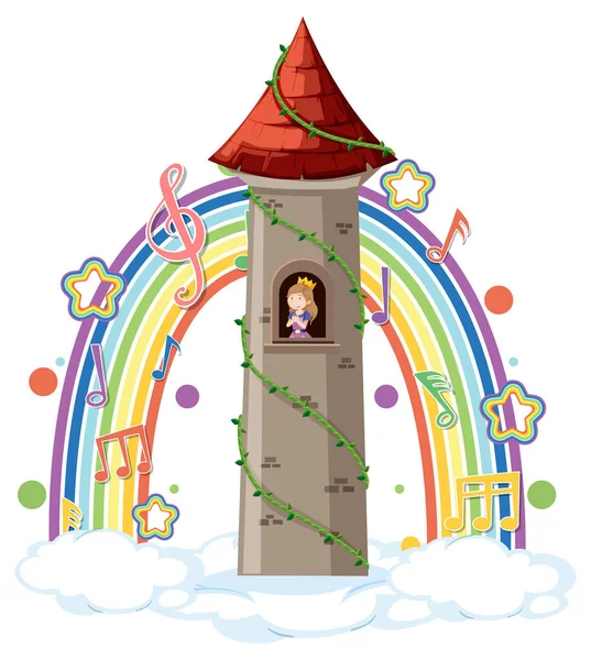 Princesa Torre Con Símbolo Melodía Ilustración Del Arco Iris — Vector de stock
