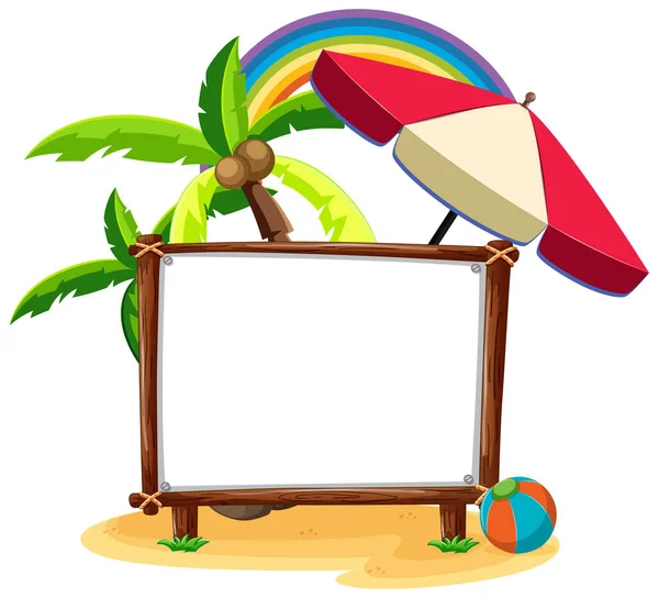 Zomer Strand Thema Met Lege Banner Geïsoleerd Witte Achtergrond Illustratie — Stockvector