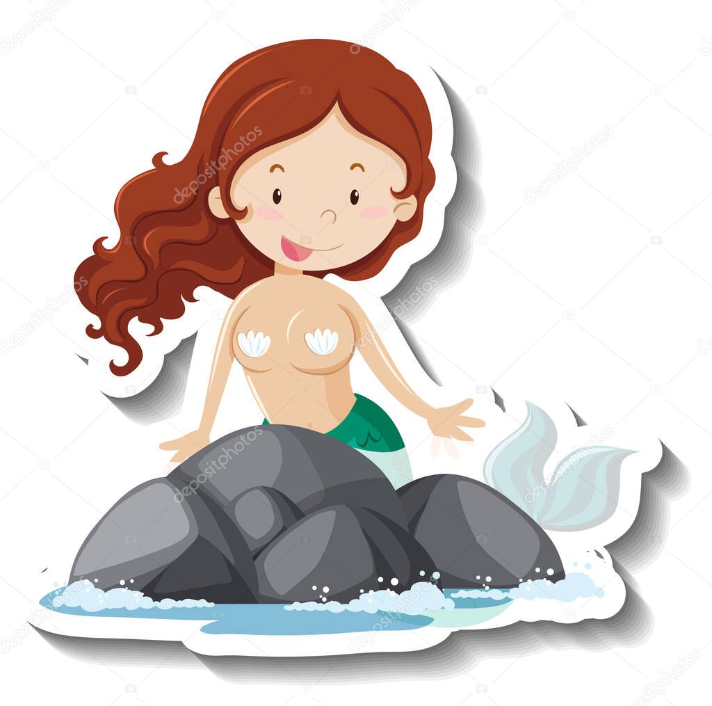 Cute mermaid cartoon character sticker illustration