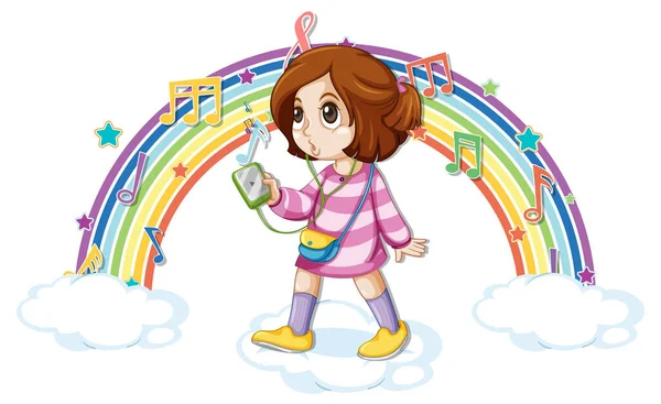 Girl Melody Symbols Rainbow Illustration — Stock Vector