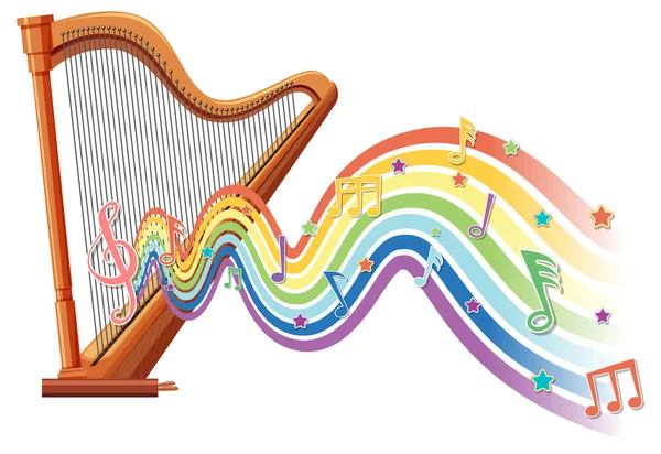 Harpa Com Símbolos Melódicos Ilustração Onda Arco Íris — Vetor de Stock