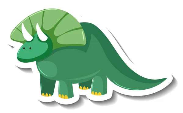 Roztomilý Zelený Dinosaurus Kreslený Znak Nálepka Ilustrace — Stockový vektor