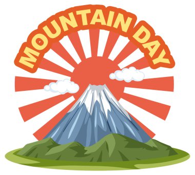 Fuji Dağı ve Güneş Işıkları illüstrasyonuyla Japonya 'da Dağ Günü