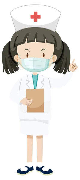 Little Nurse Wearing Mask Cartoon Character Illustration — Stock Vector