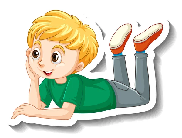 Een Jongen Leggen Pose Cartoon Karakter Sticker Illustratie — Stockvector