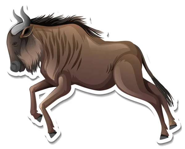 Sebuah Templat Stiker Dari Karakter Kartun Wildebeest - Stok Vektor