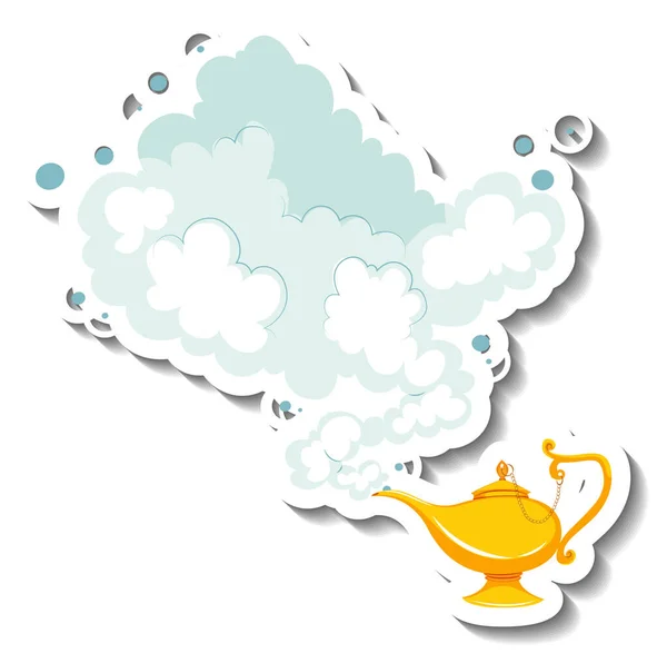 Genie Magic Lamp Smoke Cartoon Sticker Illustration — Stock Vector