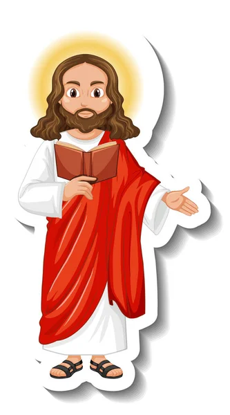 Jezus Christus Tekenfilm Karakter Sticker Witte Achtergrond Illustratie — Stockvector