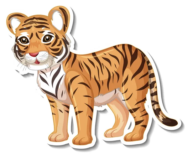 Sticker Template Tiger Cartoon Character Illustration — Stock Vector