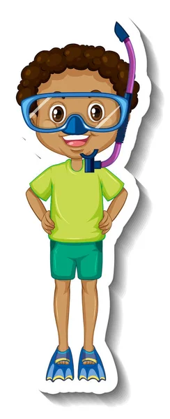 一个戴着浮潜口罩的男孩卡通人物贴画 — 图库矢量图片