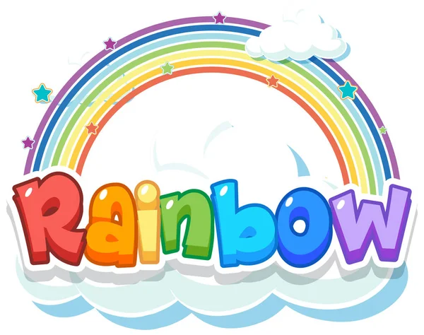 Regenbogen Wort Logo Auf Der Wolkenillustration — Stockvektor