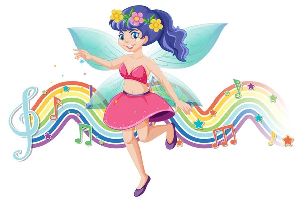 Cute Fairy Cartoon Character Rainbow Wave Illustration — Stock Vector