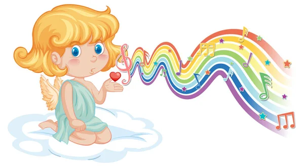 Cupido Ragazza Con Simboli Melodia Arcobaleno Onda Illustrazione — Vettoriale Stock