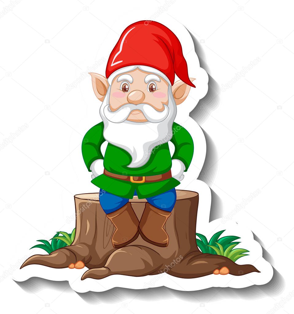 A sticker template with garden gnome or dwarf cartoon chracter illustration