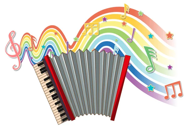 Fisarmonica Con Simboli Melodici Sull Illustrazione Delle Onde Arcobaleno — Vettoriale Stock