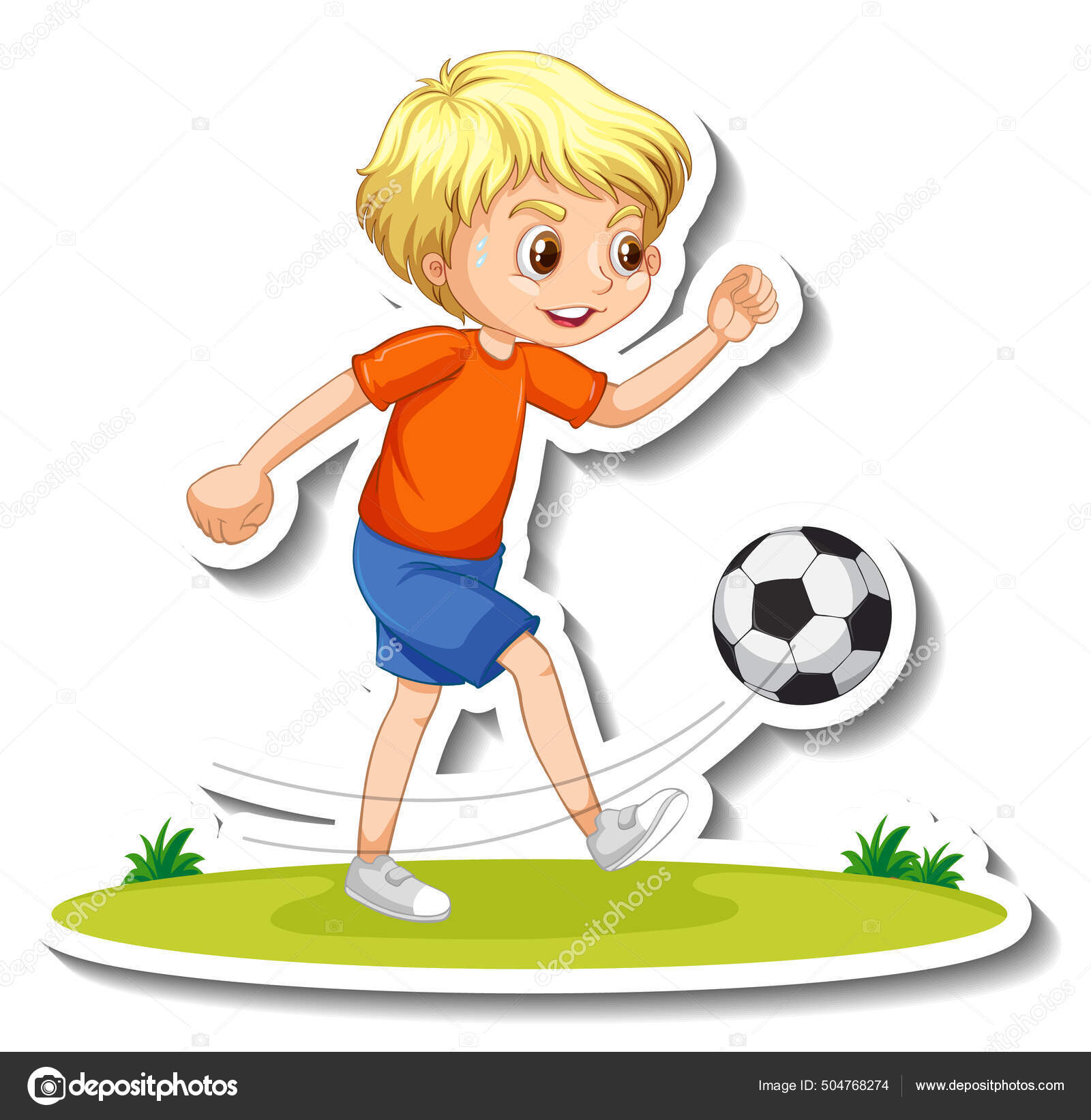Menino Jogando Futebol Desenho Animado Personagem Adesivo Ilustração imagem  vetorial de blueringmedia© 510819984