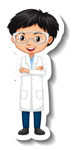 Cartoon Character Sticker Boy Science Gown Illustration — Stock Vector