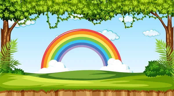 天空中彩虹映衬的自然景观背景 — 图库矢量图片