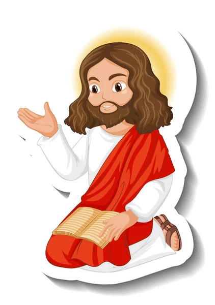 Jesus Cristo Personagem Desenho Animado Adesivo Fundo Branco Ilustração — Vetor de Stock