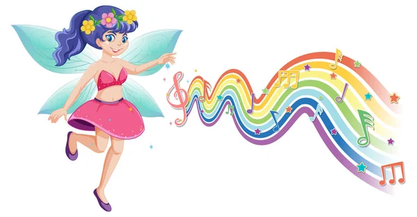 Cute Fairy Cartoon Character Melody Rainbow Wave Illustration — Stock Vector