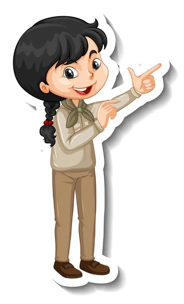 Girl Safari Outfit Cartoon Character Sticker Illustration — Stock Vector