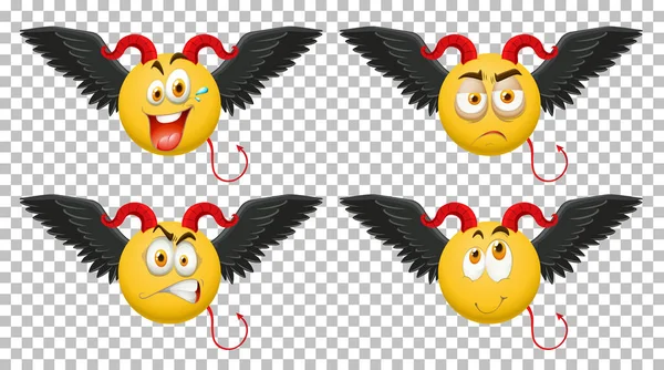 Conjunto Emoticon Diabo Com Ilustração Expressão Facial —  Vetores de Stock