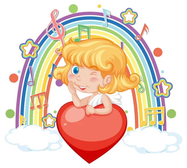 Cupidon Fille Tenant Coeur Avec Des Symboles Mélodie Sur Illustration — Image vectorielle