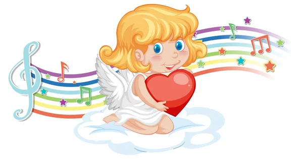 Cupid Angel Character Melody Symbols Rainbow Illustration — Stock Vector