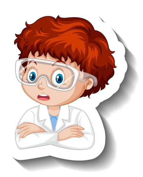 Porträt Eines Jungen Wissenschaftskleid Cartoon Figur Sticker Illustration — Stockvektor