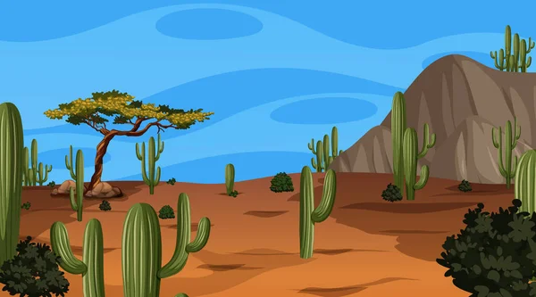 Paisaje Del Bosque Del Desierto Escena Diurna Con Varias Plantas — Vector de stock