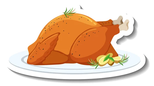 Roasted Chicken Rosemary Plate Illustration — Stock Vector