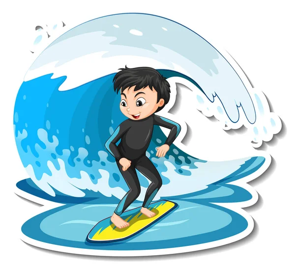 Sticker Ontwerp Met Een Meisje Surfplank Geïsoleerde Illustratie — Stockvector