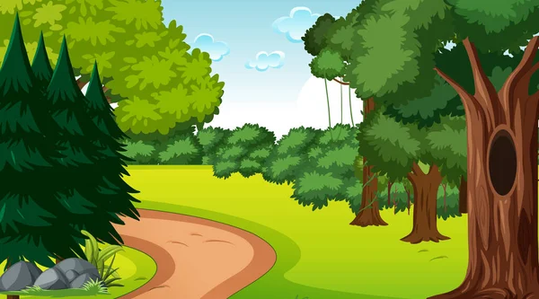 Escena Forestal Con Varios Árboles Forestales Ilustración — Vector de stock