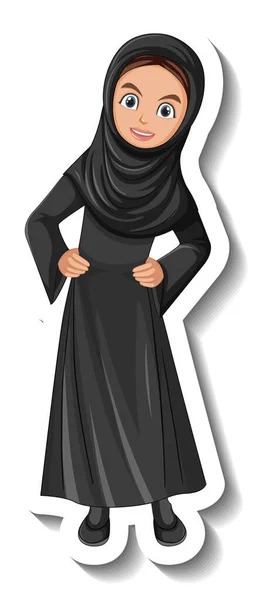 Stiker Karakter Kartun Wanita Muslim Pada Ilustrasi Latar Belakang Putih - Stok Vektor