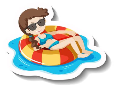 Yüzme yüzüğünün üzerinde güneş gözlüğü takan bir kız.